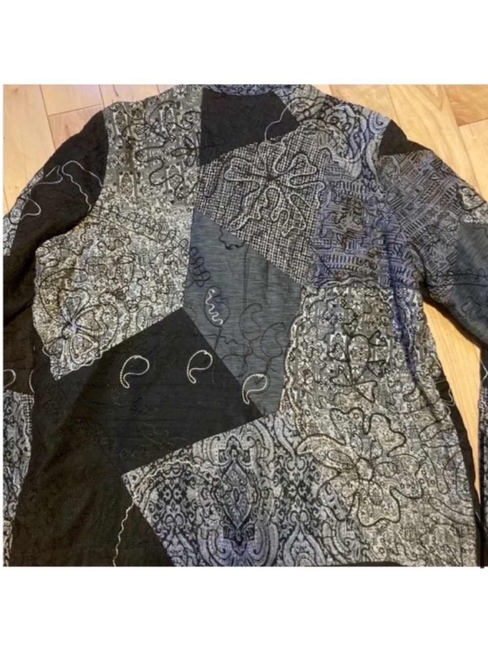 Laura Ashley vintage patchwork button up silk blend jacket black gray size large - Picture 8 of 9
